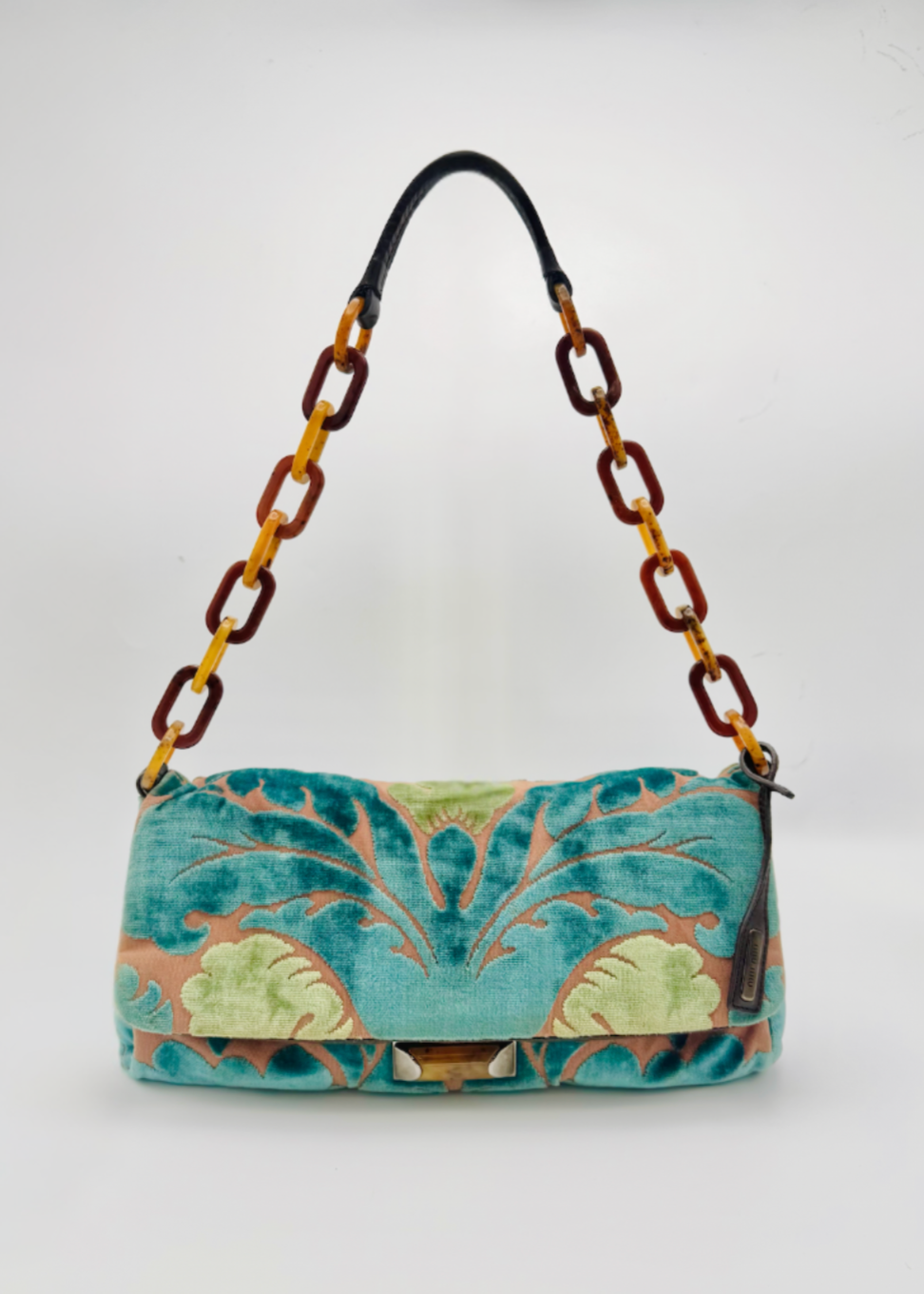 Vintage Miu Miu Multicolor Cut Velvet Tapestry Shoulder Bag