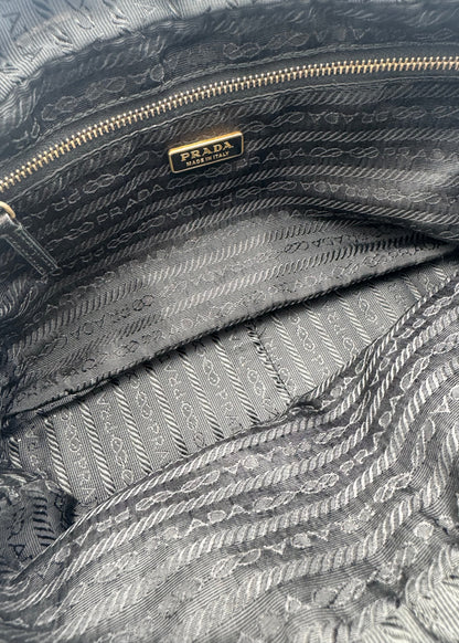 Vintage Prada Black Leather Grommet Top Handle Bag