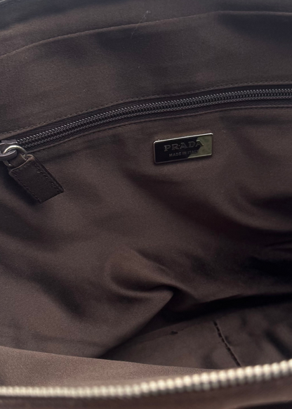 Vintage Prada Brown Canvas & Mustard Cervo Leather Bowler Bag