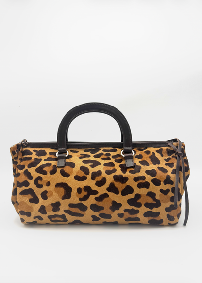 Vintage Prada Leopard Print Pony Hair Top Handle Bag
