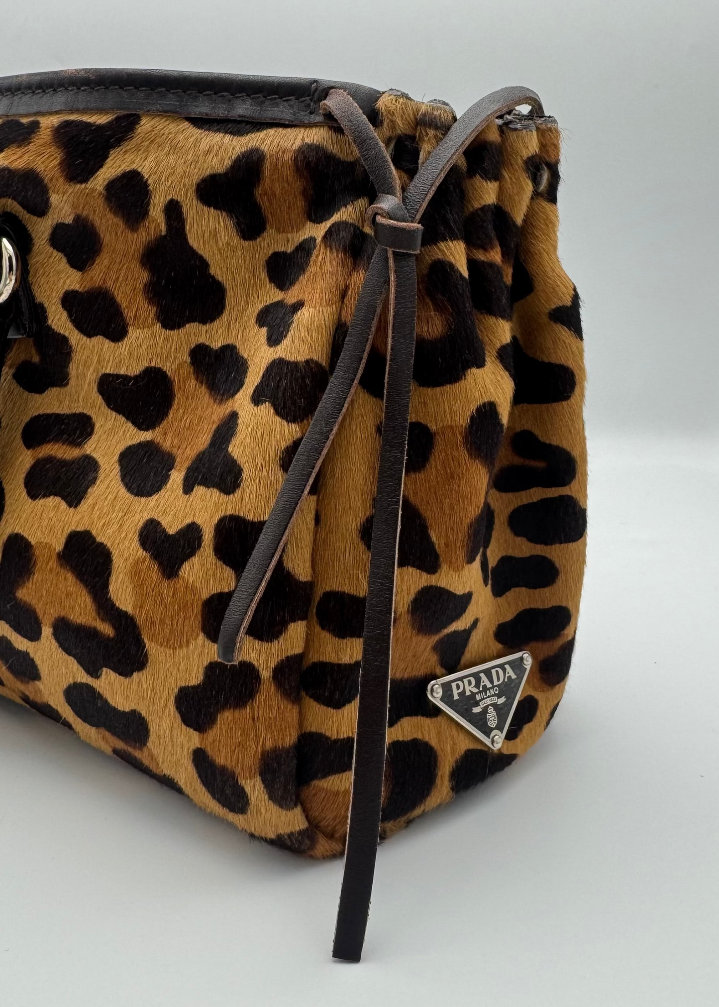 Vintage Prada Leopard Print Pony Hair Top Handle Bag