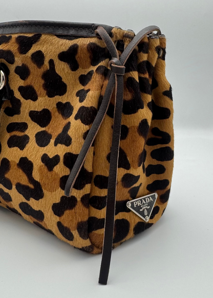 Vintage Prada Leopard Print Pony Hair Top Handle Bag