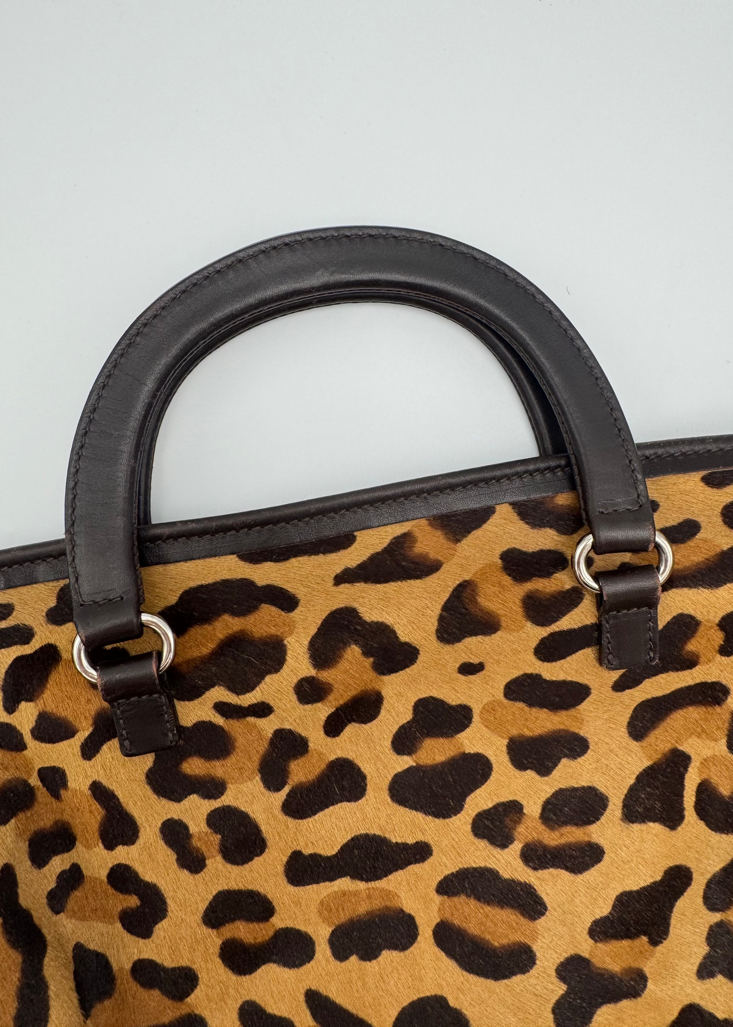 Vintage Prada Leopard Print Pony Hair Top Handle Bag