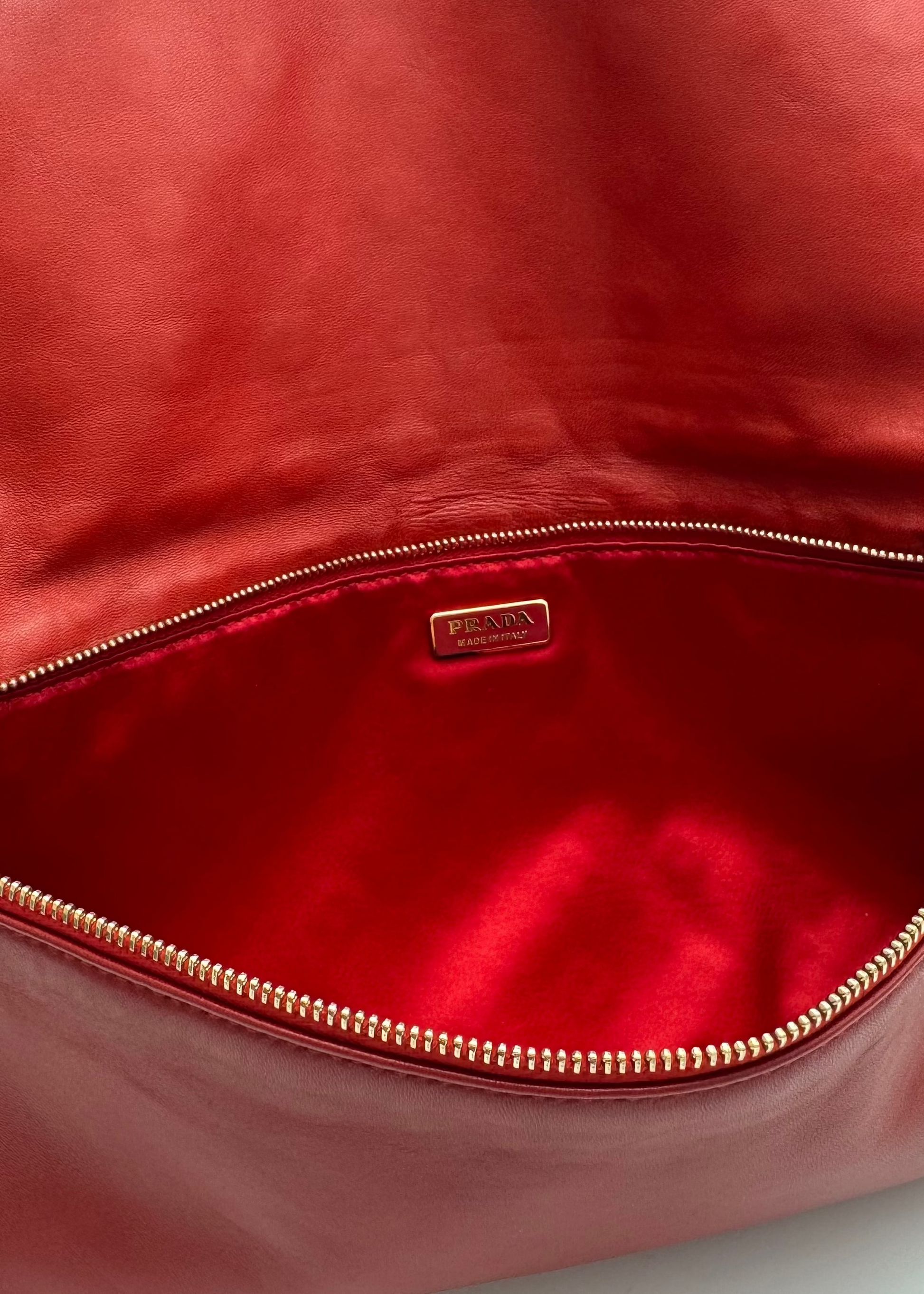 Vintage Prada Red Nappa Leather Grommet Pochette