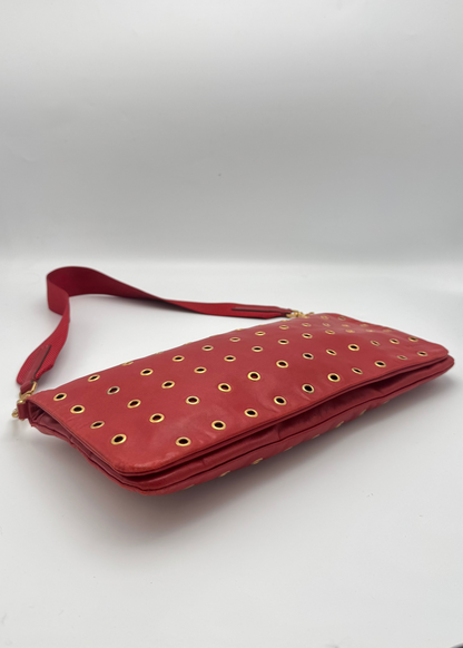 Vintage Prada Red Nappa Leather Grommet Pochette