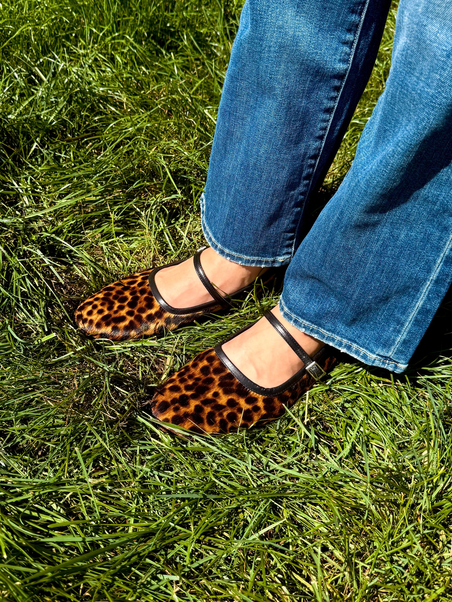 Person wearing womens freda salvador leopard laurel maryjane