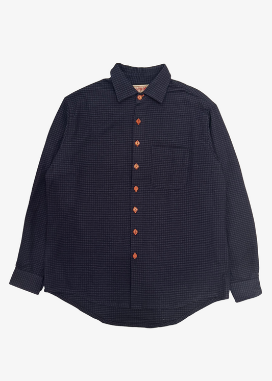 Wooly Gingham 1-Pocket Shirt in Deep Blue