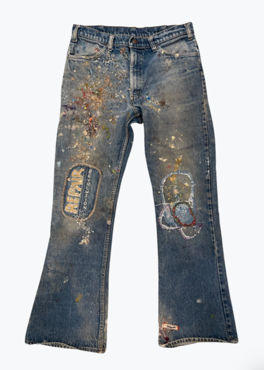 XELKOM One-of-a-Kind “Repair Revolution” Embellished Orange Tab Levi’s