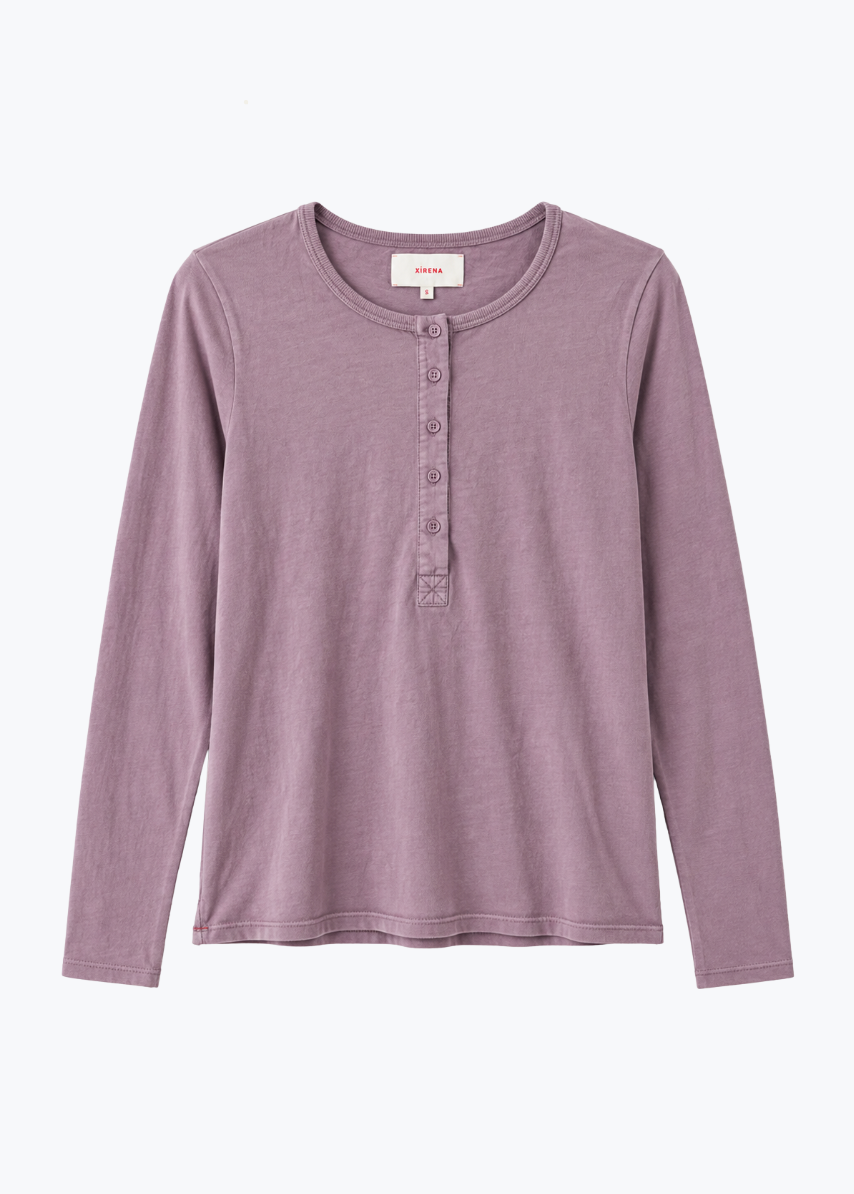 Xirena Langley Long Sleeve Henley Tee in Purple Haze