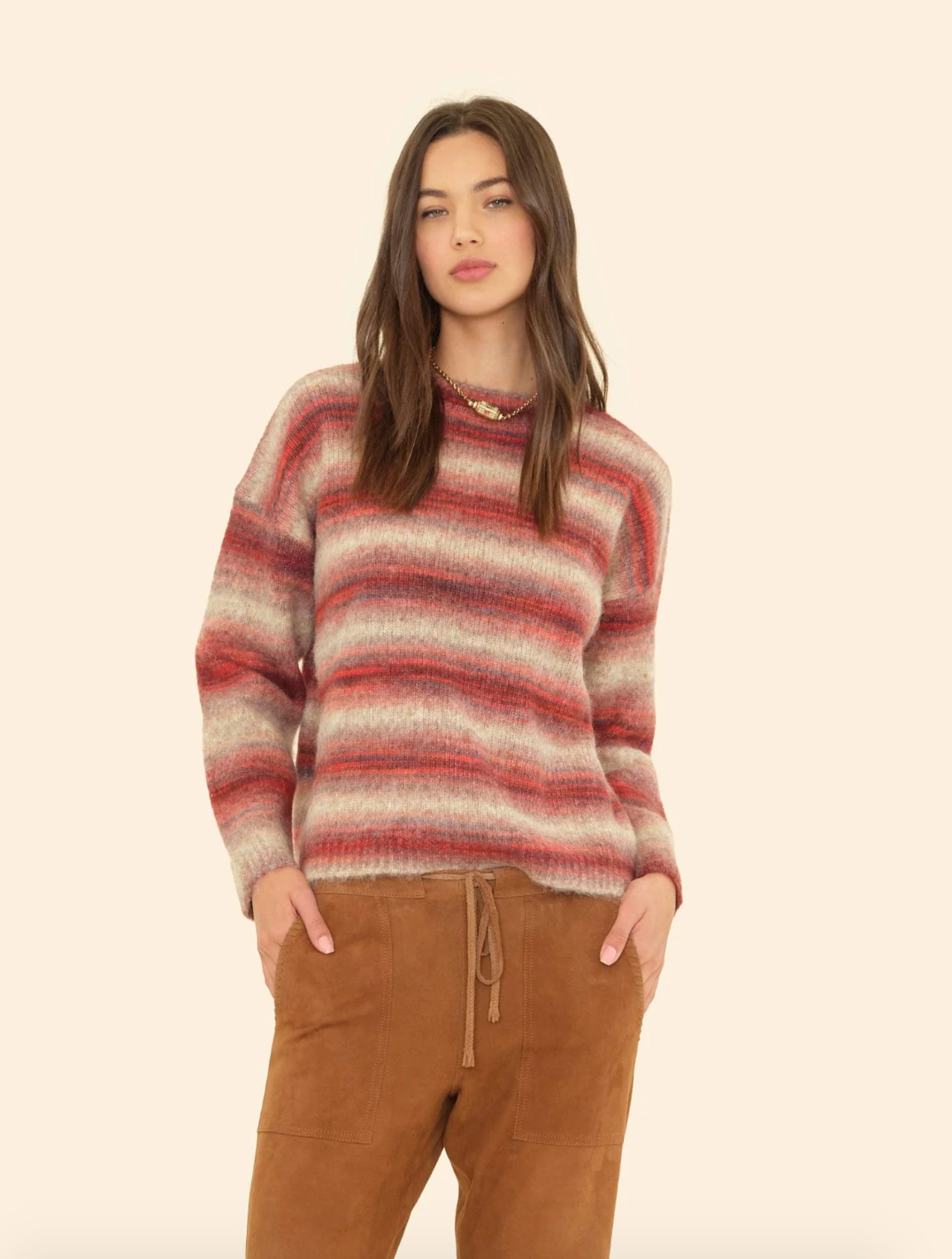 Person wearing Xirena womens Anders Sweater in Sienna Ombre