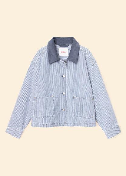 Xirena womens Baldwin Jacket in Blue Railroad stripe
