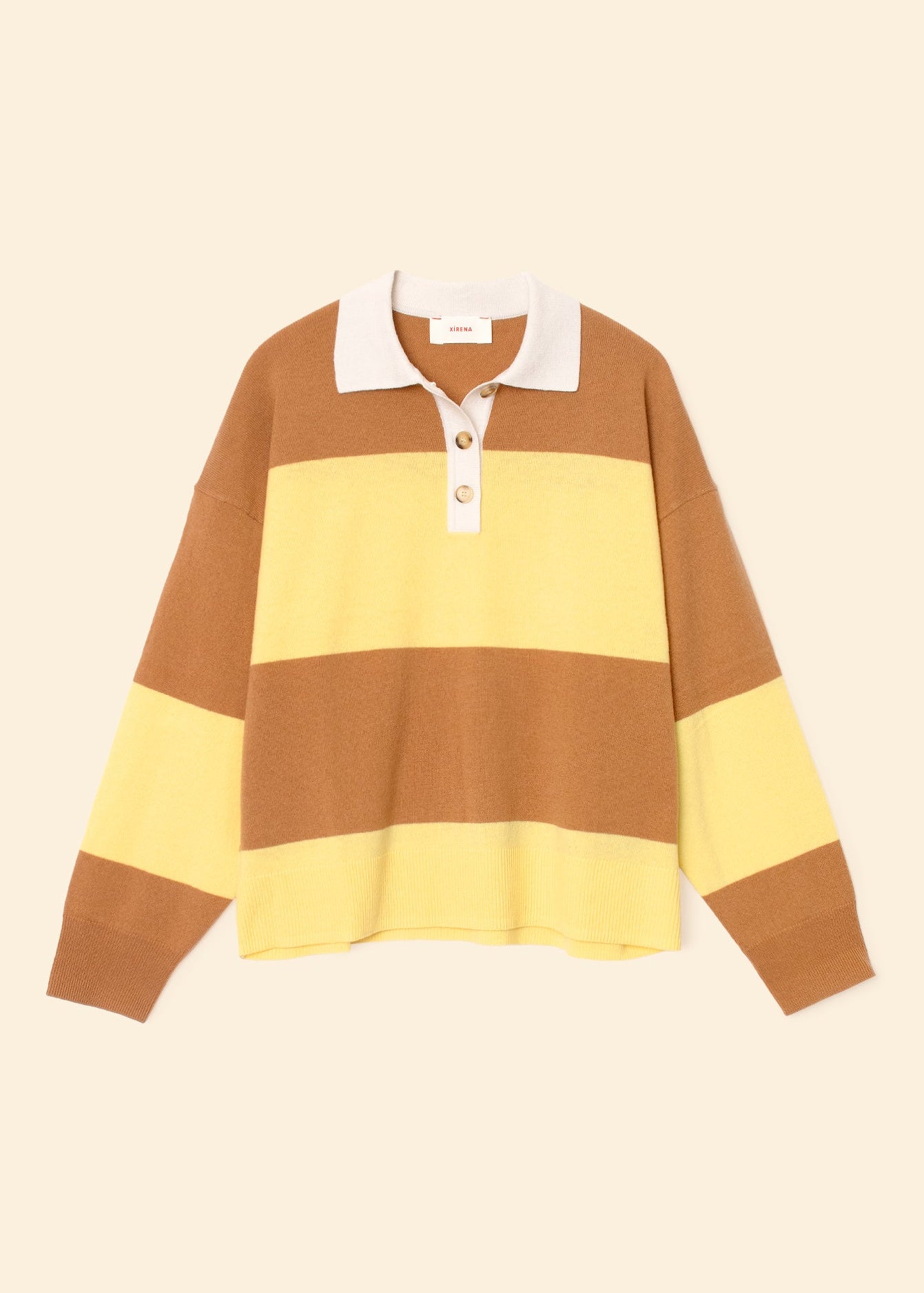 Xirena womens Braxton Rugby Polo Sweater in Camel Stripe