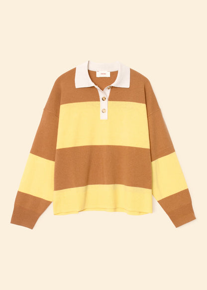 Xirena womens Braxton Rugby Polo Sweater in Camel Stripe