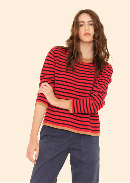 Person wearing Xirena womens Maxwell Sweater in Red Stripe