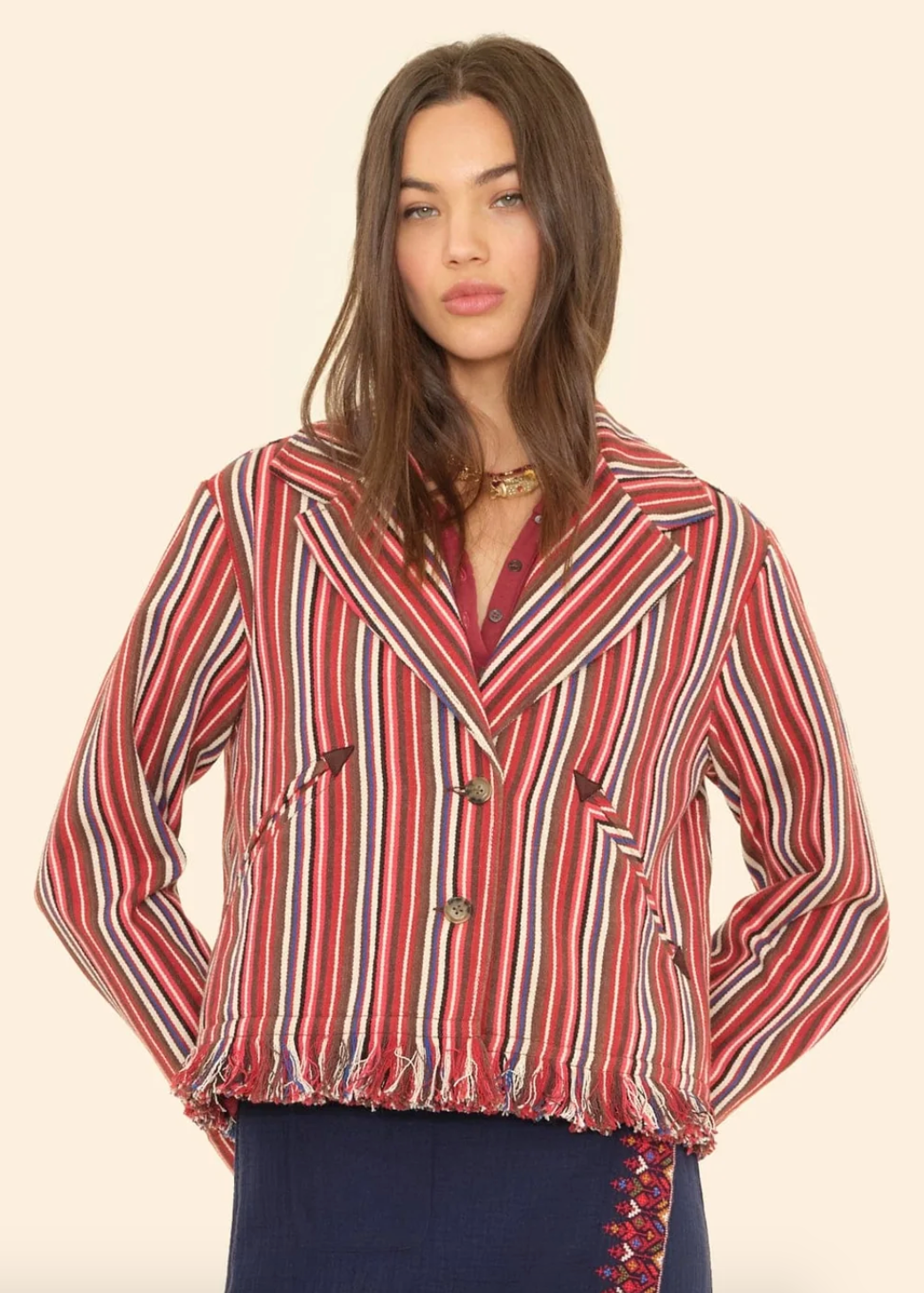 Person wearing Xirena womens Onyx Stripe Garett Jacket