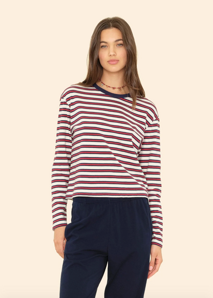 Xirena womens Terrance long sleeve Tee in Americana Stripe