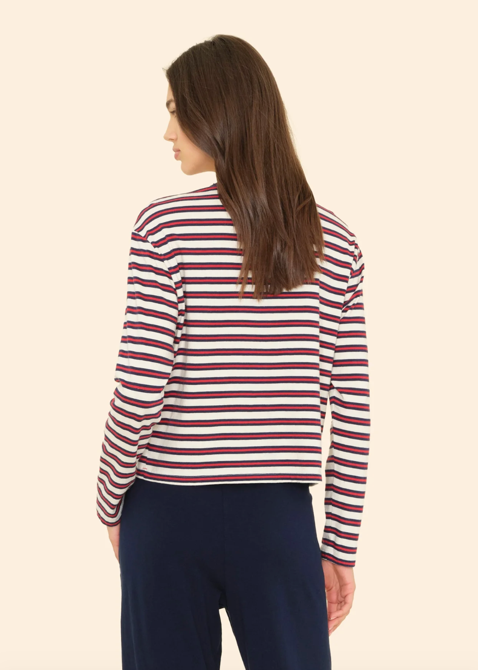 Xirena womens Terrance long sleeve Tee in Americana Stripe