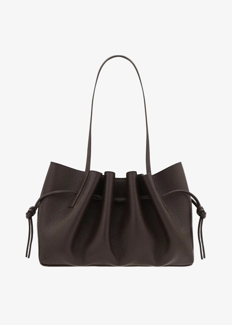 Scallop Shoulder Bag in Espresso Pebble Grained Leather