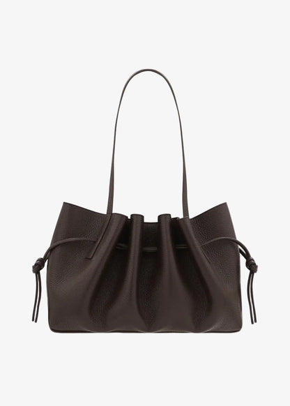 Scallop Shoulder Bag in Espresso Pebble Grained Leather