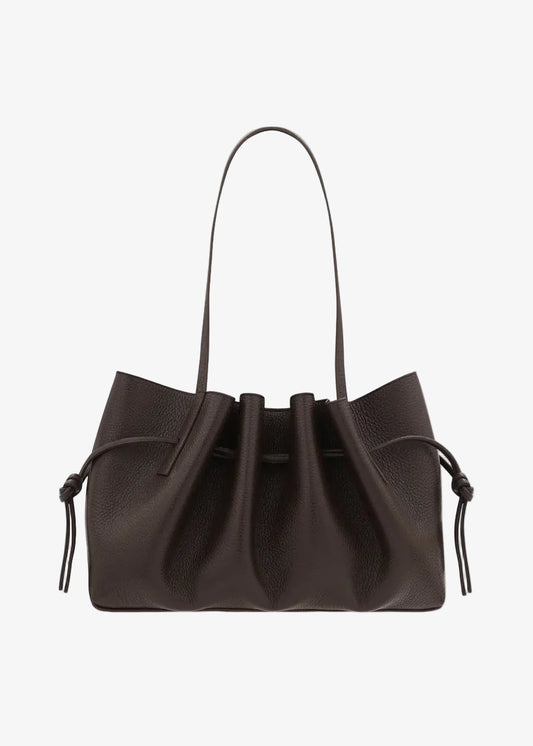 Scallop Shoulder Bag in Espresso Pebble Grained Leather