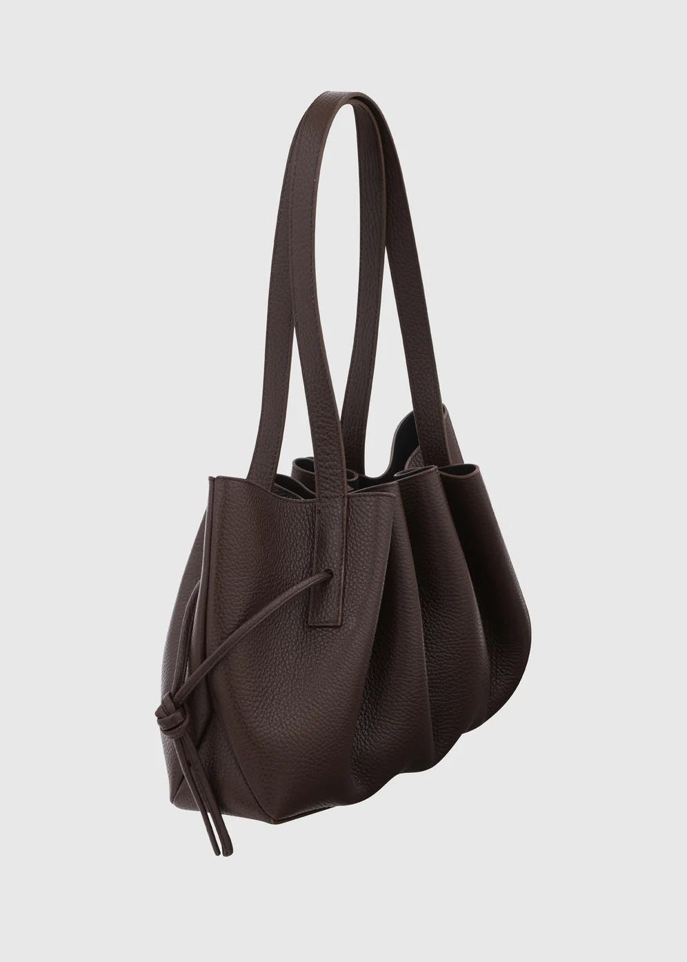 yuzefi Scallop Shoulder Bag in Espresso Pebble Grained Leather