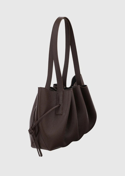 yuzefi Scallop Shoulder Bag in Espresso Pebble Grained Leather