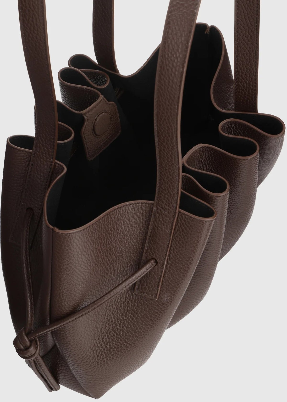 yuzefi Scallop Shoulder Bag in Espresso Pebble Grained Leather