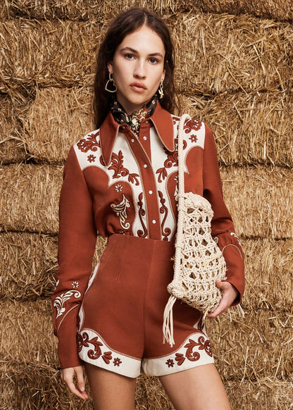 person wearing alemais womens Duke Embroidered Shirt