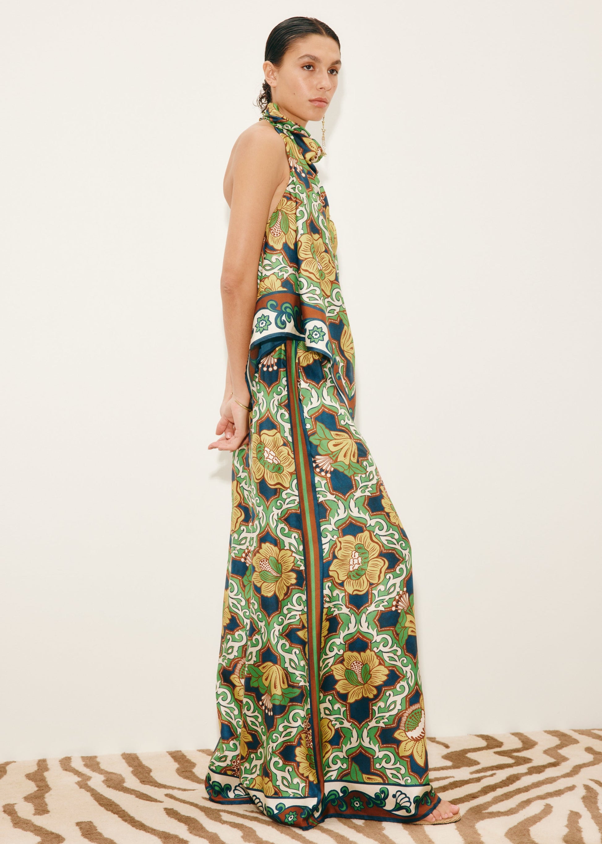 person wearing alemais womens Liana Silk Palazzo Pants