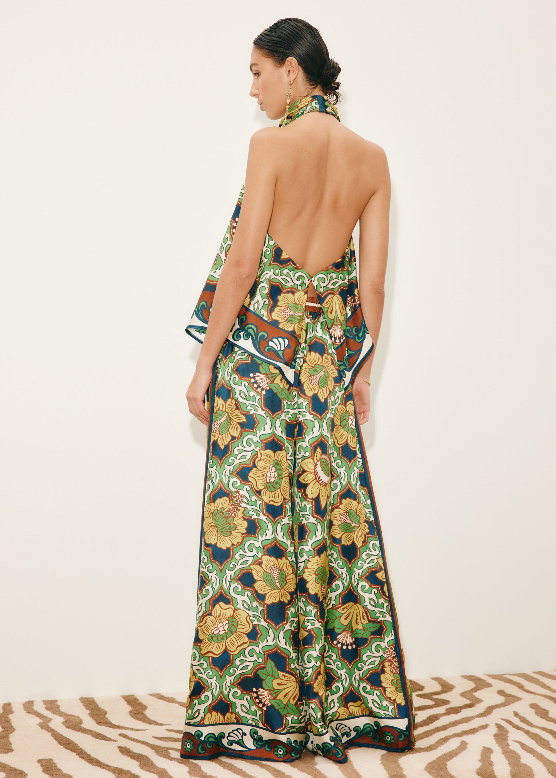 person wearing alemais womens Liana Silk Palazzo Pants