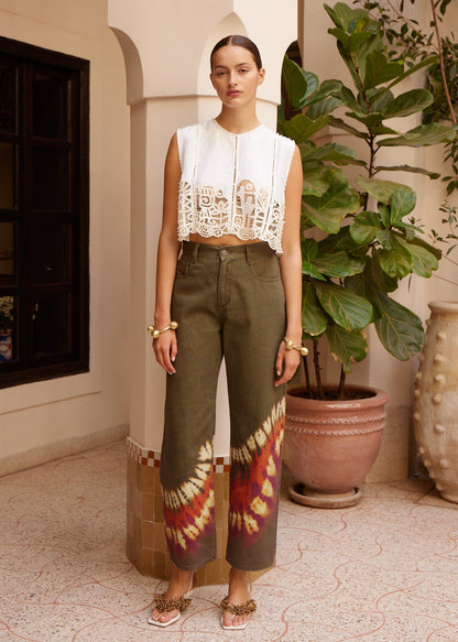 person wearing alemais womens cotton tiedye Marilyn Denim Mid Rise Jean