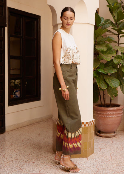 person wearing alemais womens cotton tiedye Marilyn Denim Mid Rise Jean