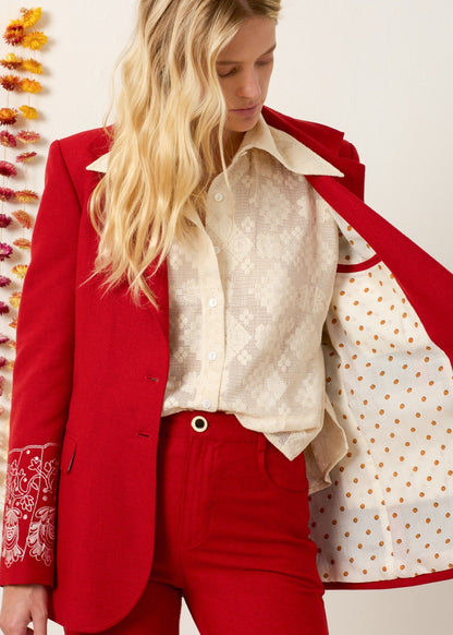 person wearing alix of bohemia Afternoon Russet Lace Blazer