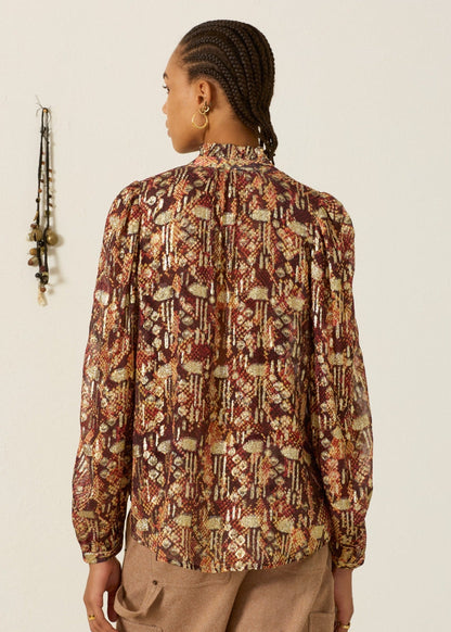 person wearing alix of bohemia Annabel Topaz Snakeskin Shirt