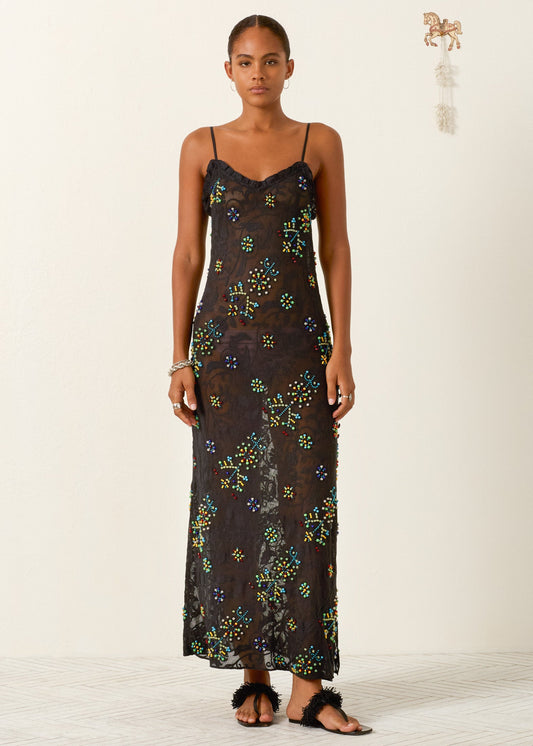 person wearing alix of bohemia Athens Onyx Sprig Lace Dress