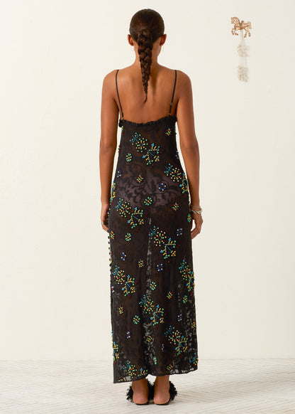 person wearing alix of bohemia Athens Onyx Sprig Lace Dress
