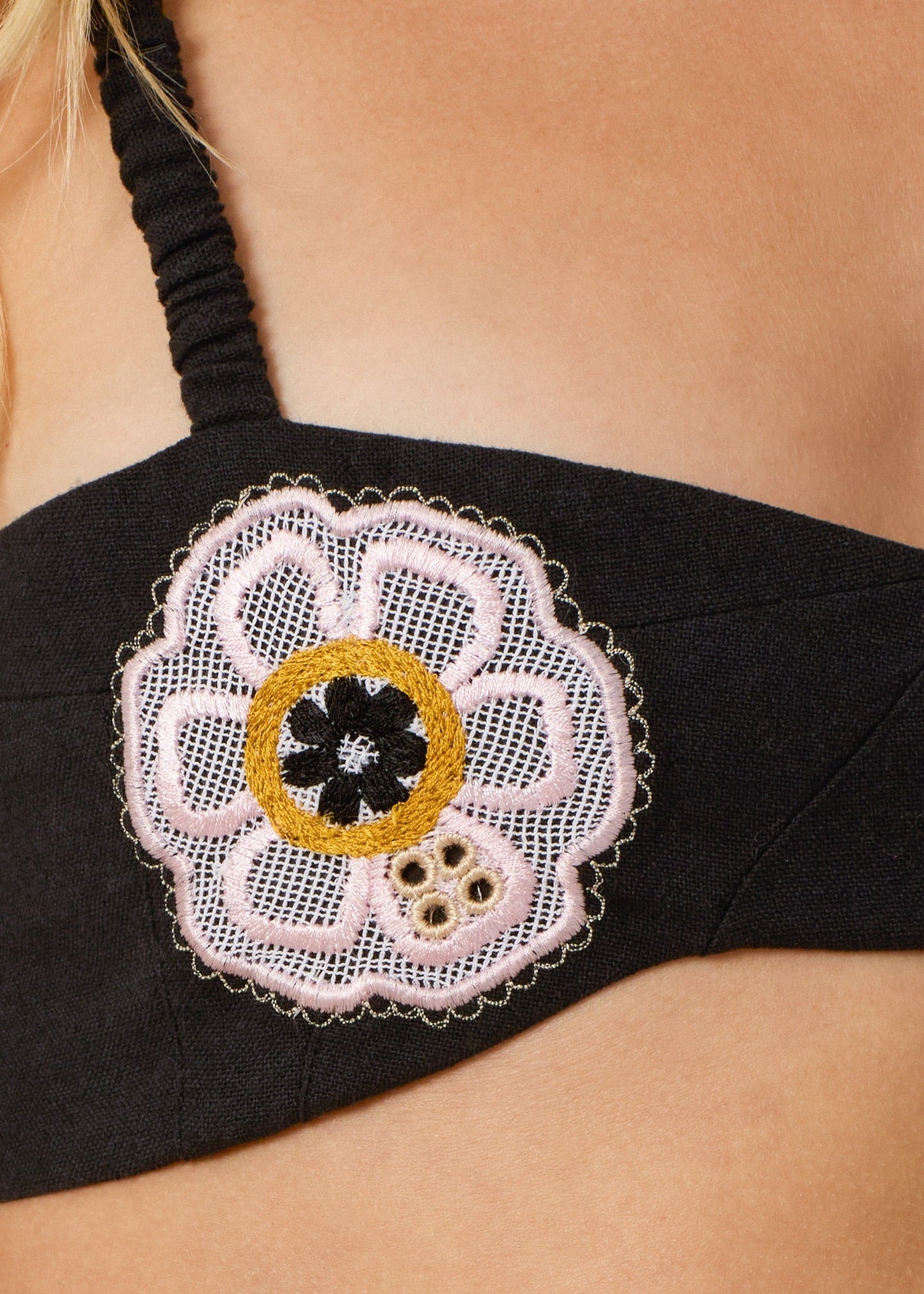 person wearing alix of bohemia Avalon Pressed Daisy Bralette