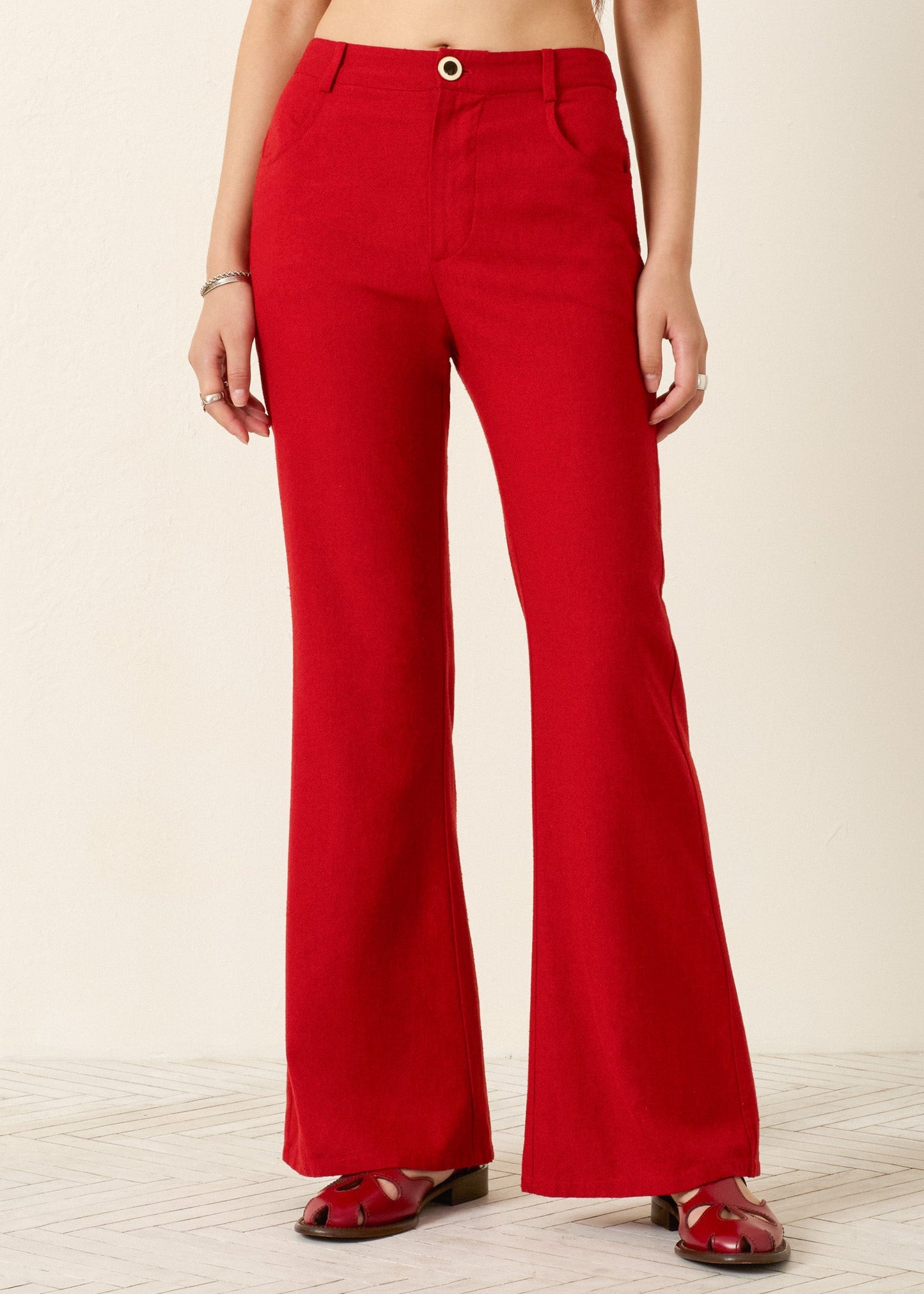 person wearing alix of bohemia Bunny Russet Silk Jean