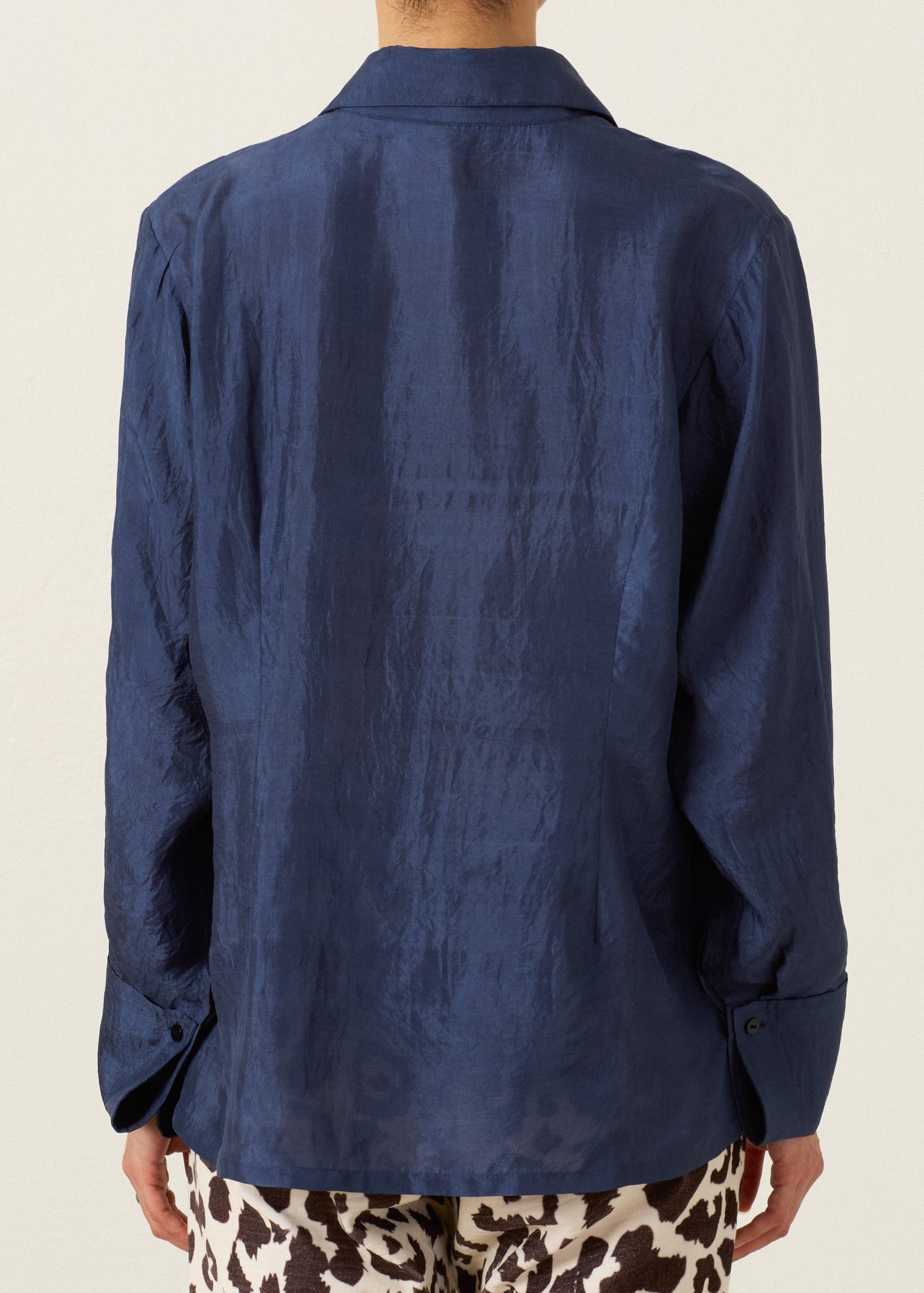 person wearing alix of bohemia Dana Indigo Night Silk Shirt