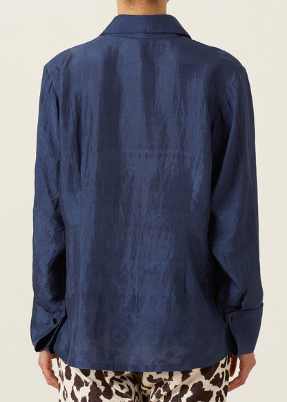 person wearing alix of bohemia Dana Indigo Night Silk Shirt