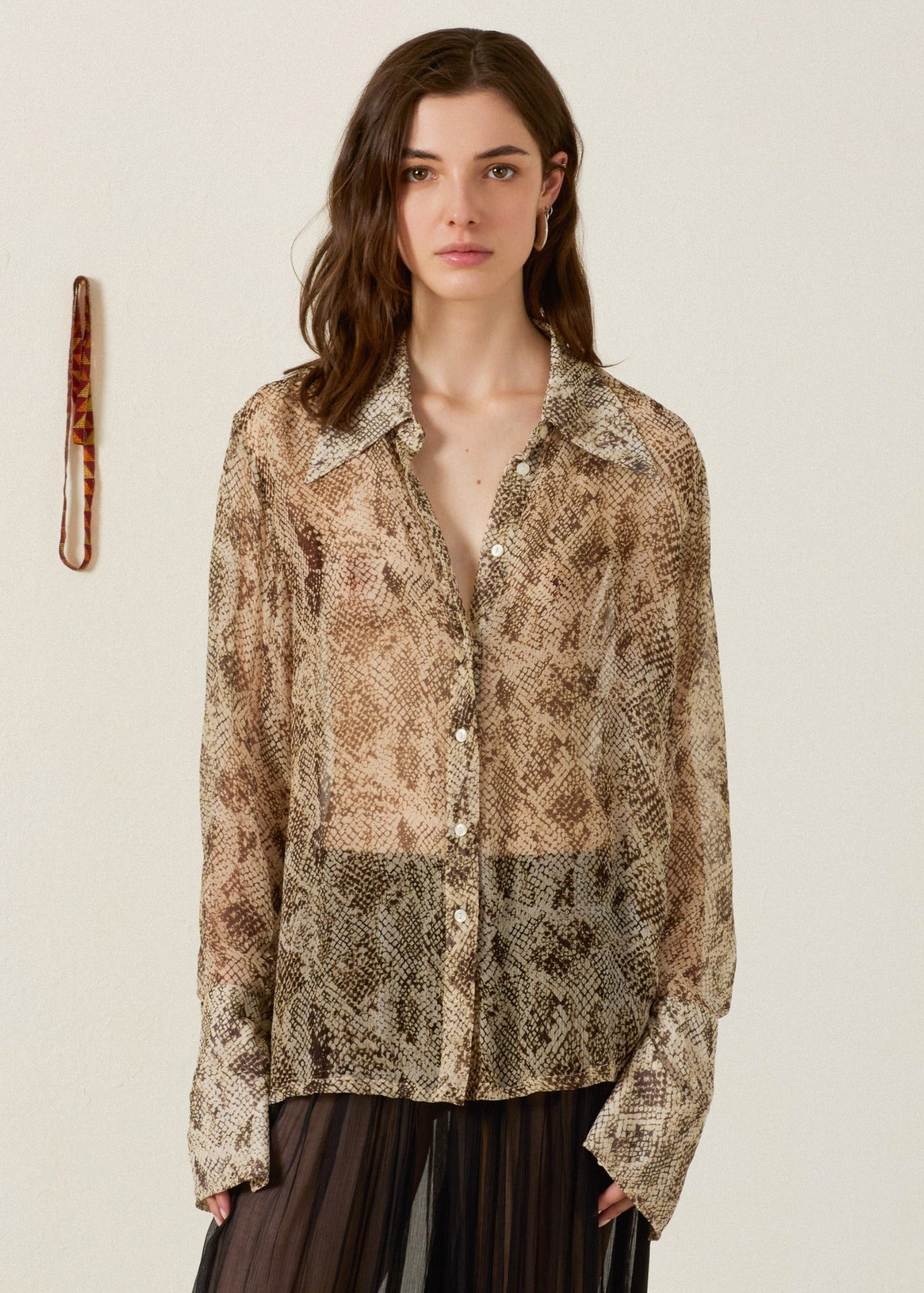 person wearing alix of bohemia Dana Lemon Snakeskin Shirt