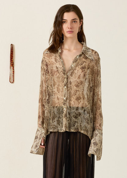 person wearing alix of bohemia Dana Lemon Snakeskin Shirt