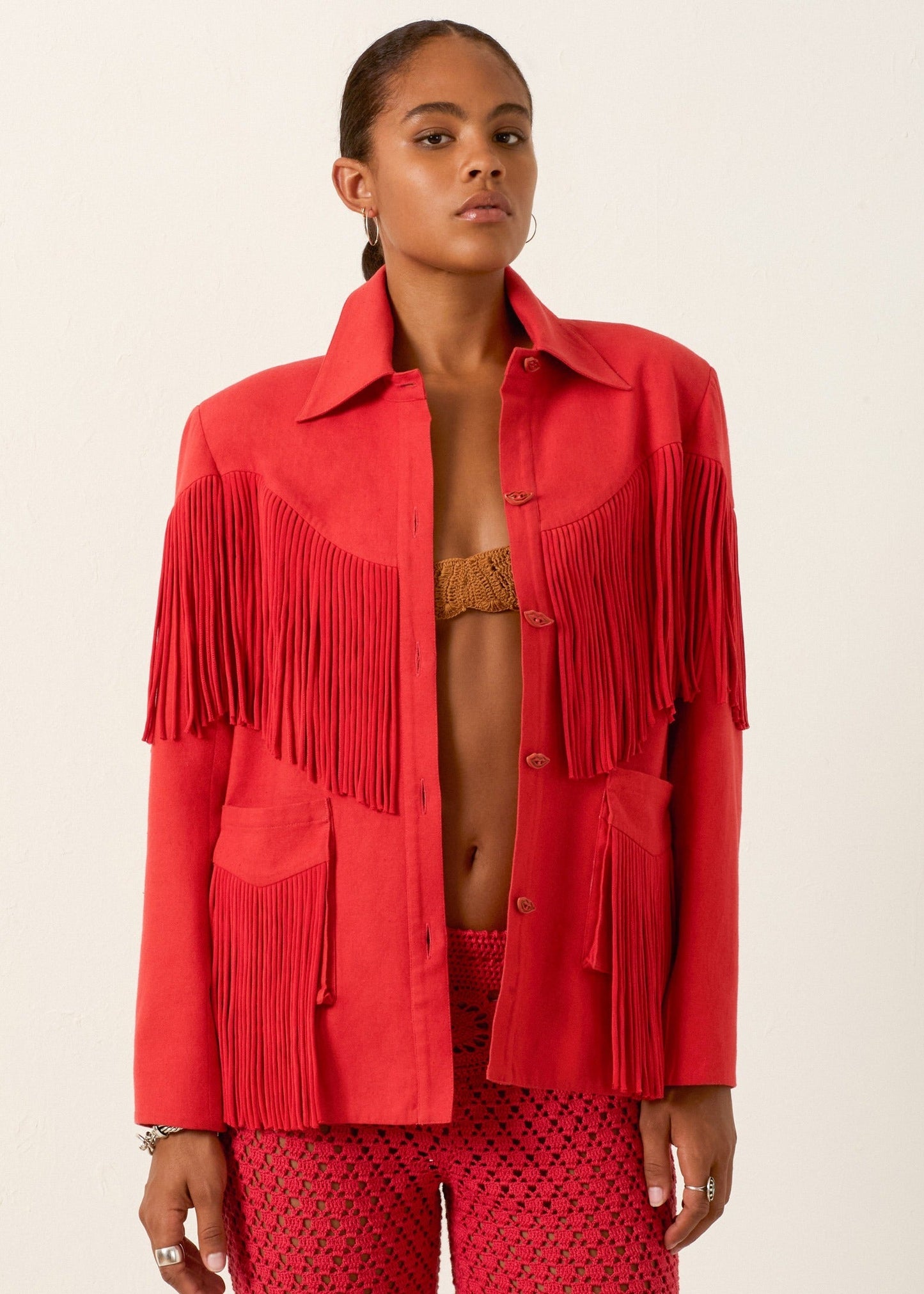 person wearing alix of bohemia Jude Ibis Fringe Jacket