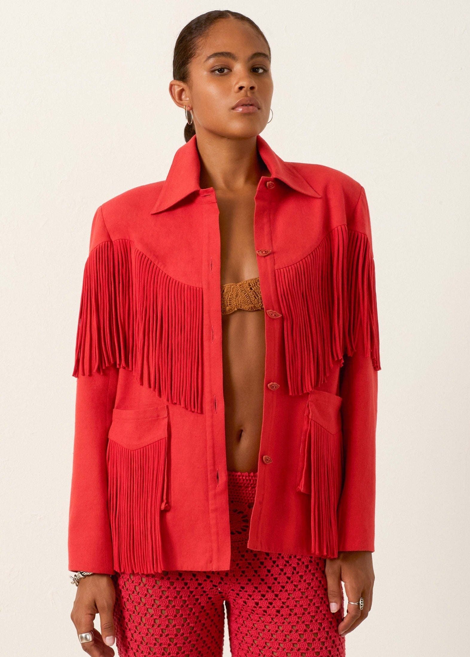 person wearing alix of bohemia Jude Ibis Fringe Jacket