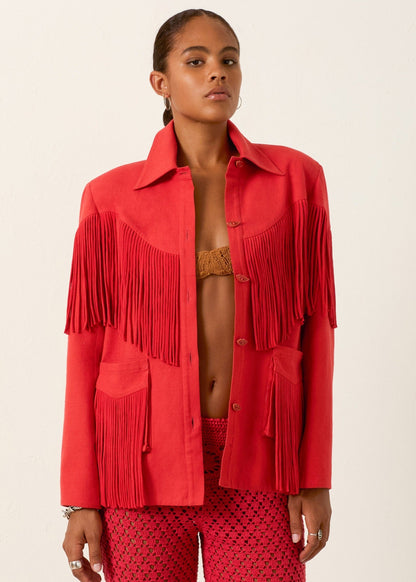person wearing alix of bohemia Jude Ibis Fringe Jacket