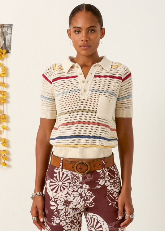 person wearing alix of bohemia Lessi Ivory Carnival Top