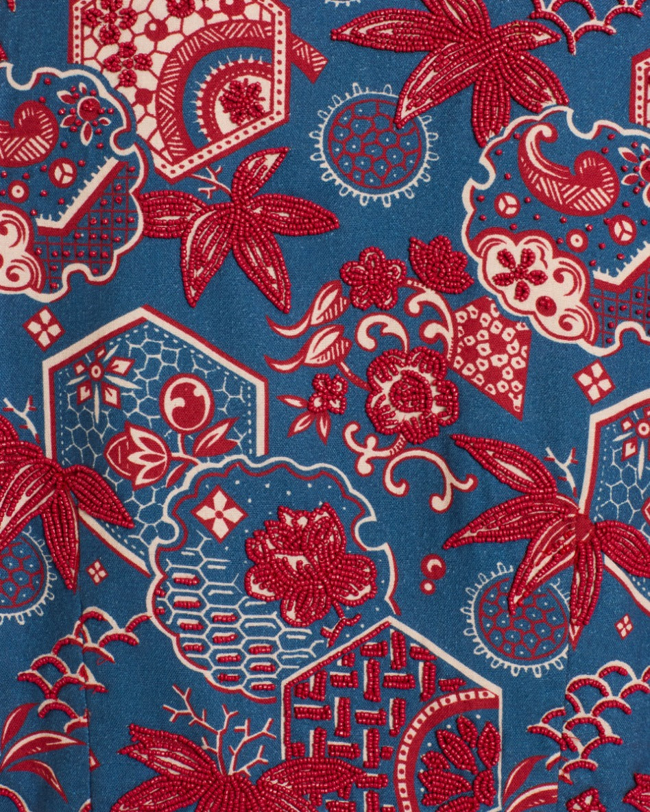 alix of bohemia blue printed Clarke Delft Hive Jacket