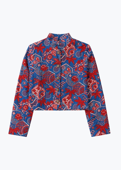 alix of bohemia blue printed Clarke Delft Hive Jacket
