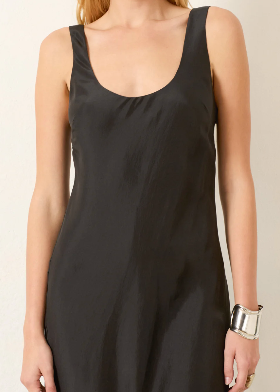 person wearing alix of bohemia womens Adele Noir Silk Dress