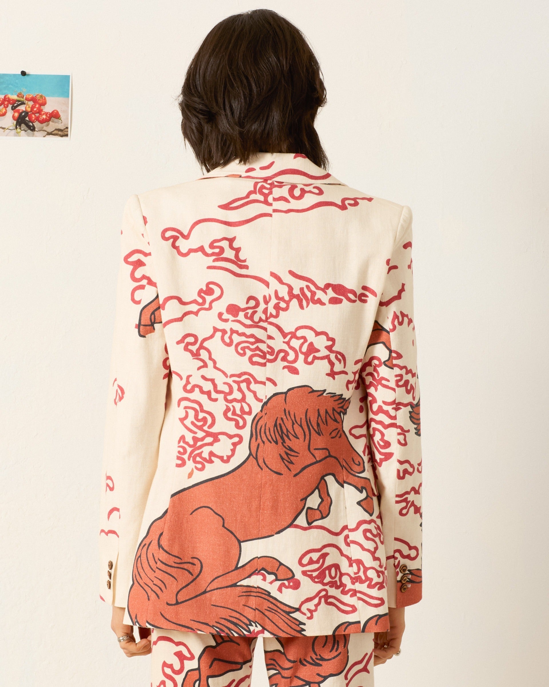 person wearing alix of bohemia womens Afternoon Rouge Pegasus Blazer